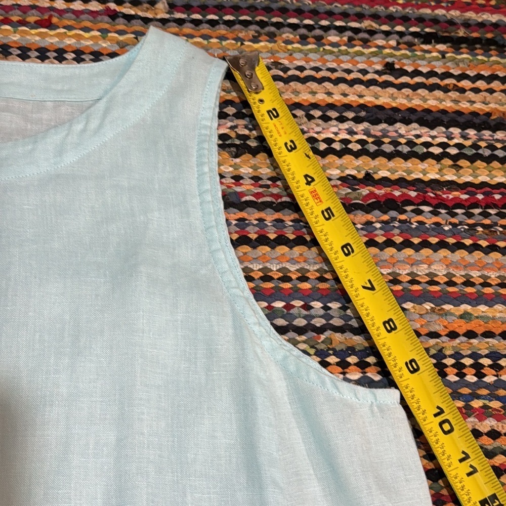 Pure Jill 100% Linen Tunic Top Sleeveless Pockets Lagenlook Aqua Blue size M - Picture 12 of 14